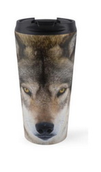 Wolf travel mug from Wolvesonly Red Bubble